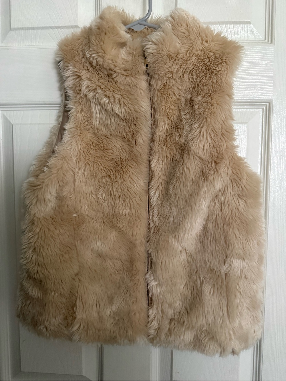 Lands' End Plush Faux Fur Vest in Beige